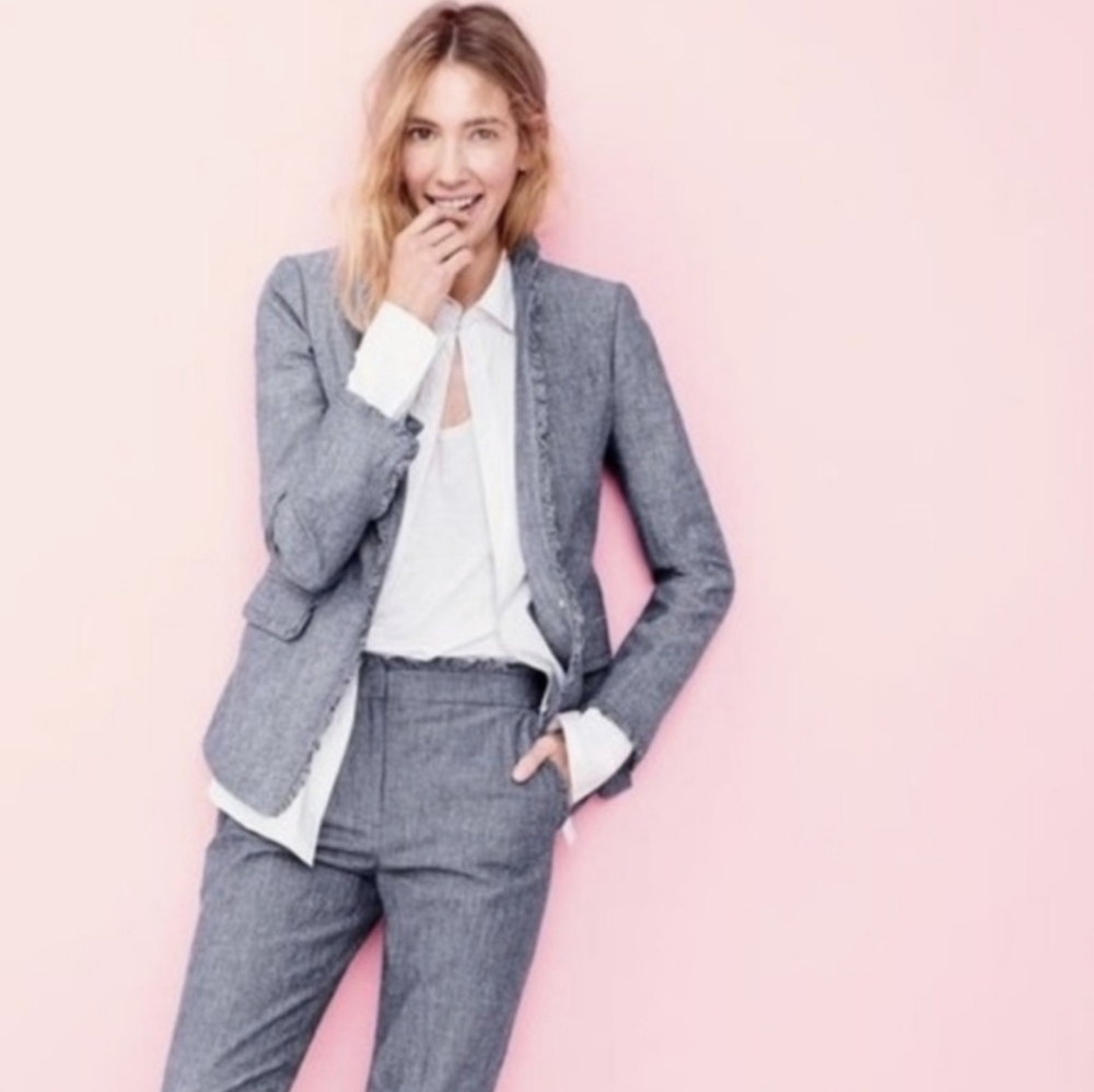 J. CREW Regent Chambray Blue Ruffle Blazer Suit Coat